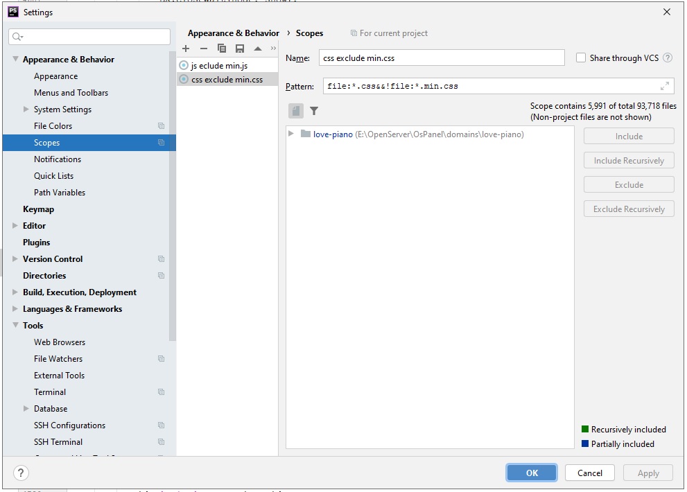 Scopes for js and css files exclude already minified Scopes for js and css files exclude already minified